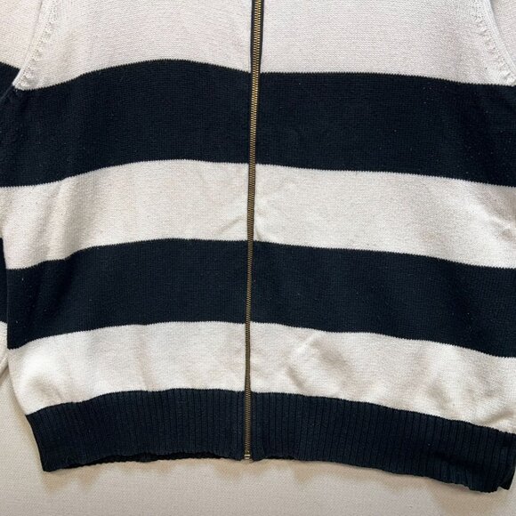 Chaps Womens Full Zip Sweater Size 3X Black White Striped Rib Knit Mock Neck Y2K - Picture 4 of 12